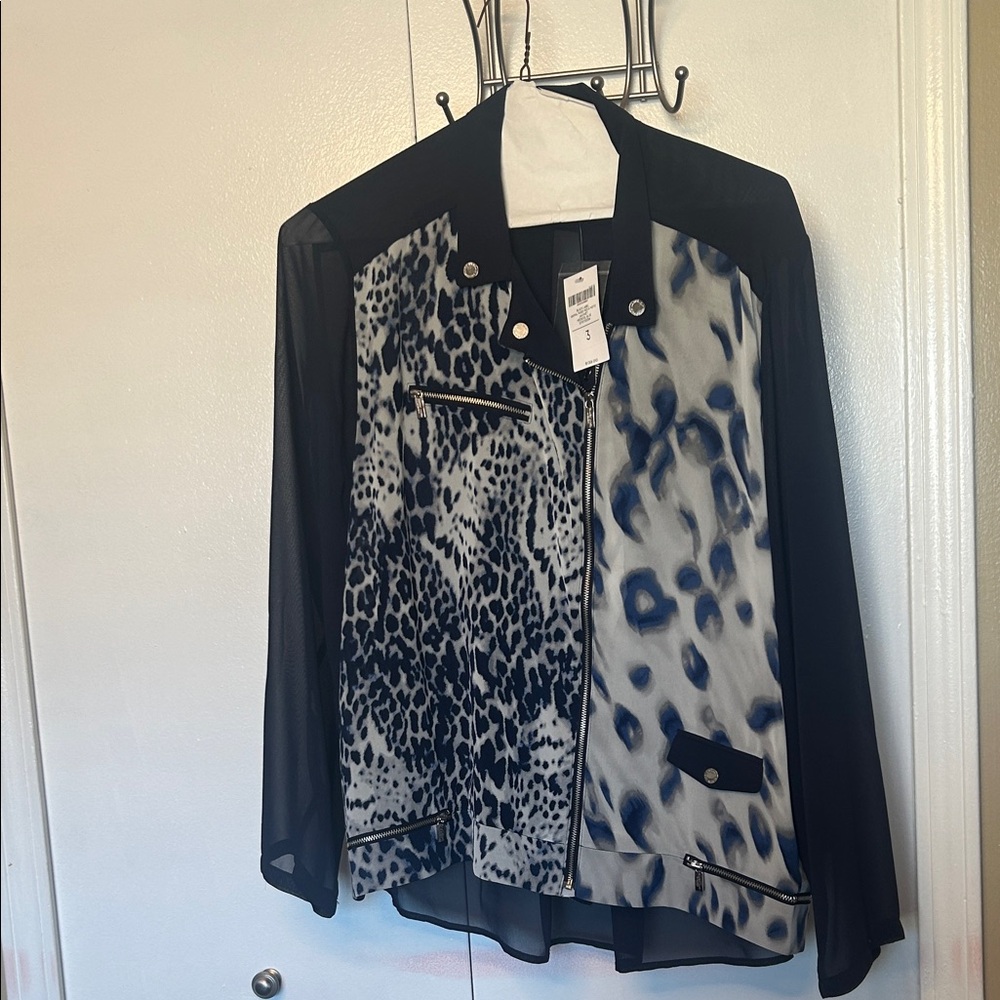 Chico's Black and Blue Animal Print Blazer